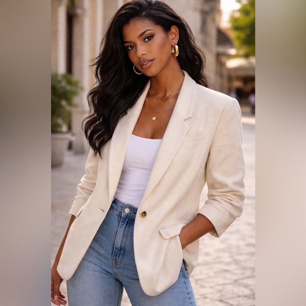 Vintage 1980s Ivory Cream 100% Pure Wool Blazer Women’s Size Small